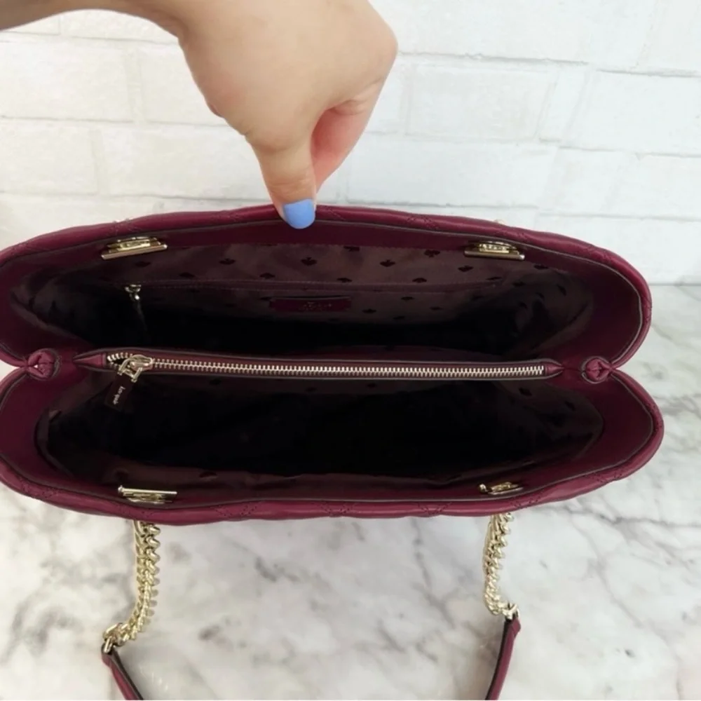 Kate Spade Natalia Burgundy Blackberry Preserves Quilted Leather Tote NWT